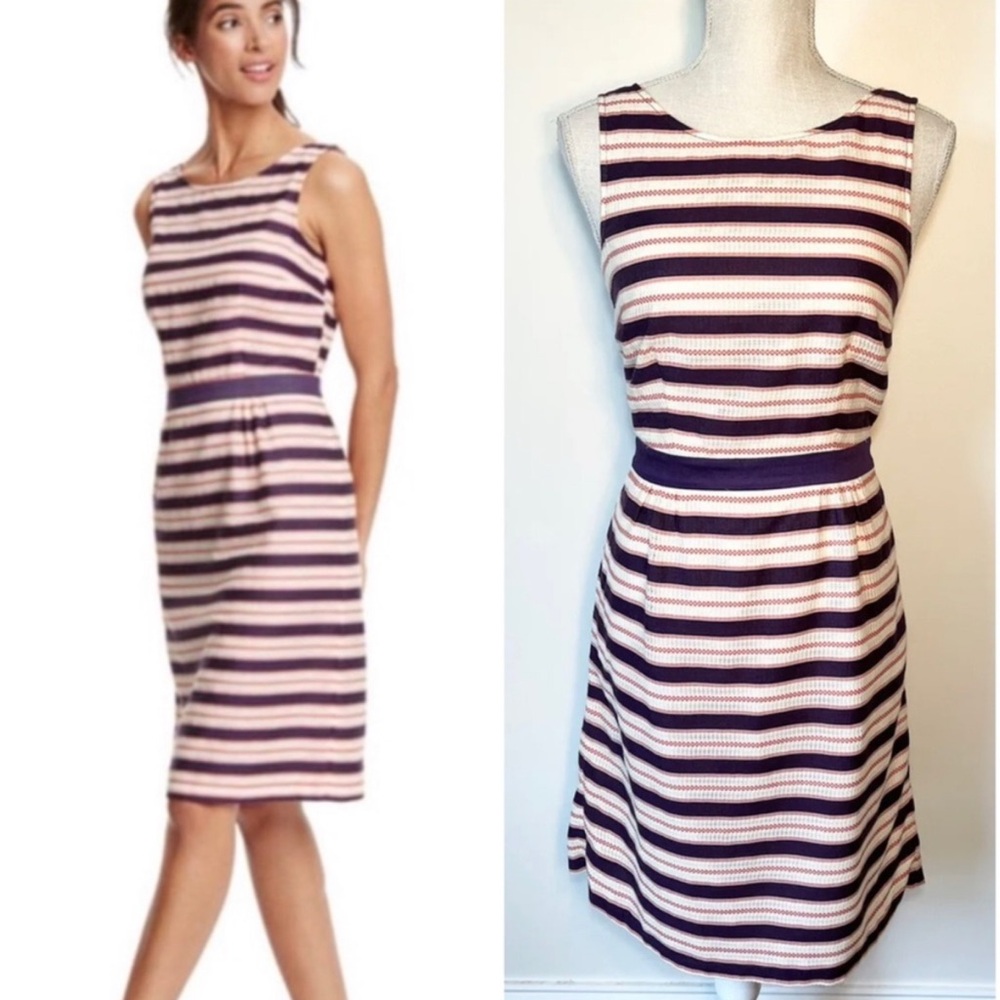 Striped Sleeveless Sheath Dress - Purple & Cream